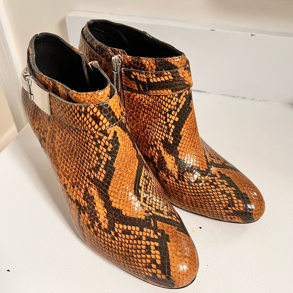 Vince Camino brown leather “snakeskin” booties. Worn twice. Look like new!